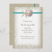Invitation Aqua Beach Burlap and Lace Réception (Devant / Derrière)