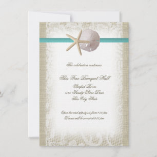 Invitation Aqua Beach Burlap and Lace Réception