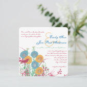 Invitation Aqua Beeswax Raspberry Wild Flower Bird Wedding (Debout devant)