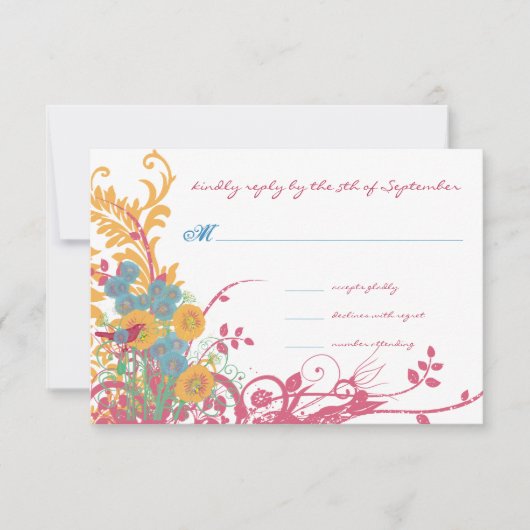Invitation Aqua Beeswax Raspberry Wild Flower Mariage (Devant)