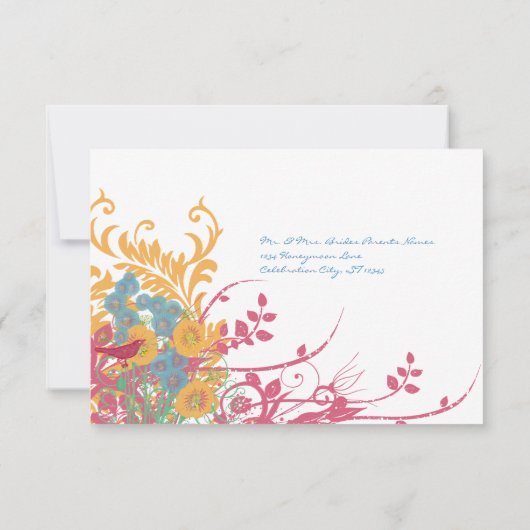 Invitation Aqua Beeswax Raspberry Wild Flower Mariage (Dos)