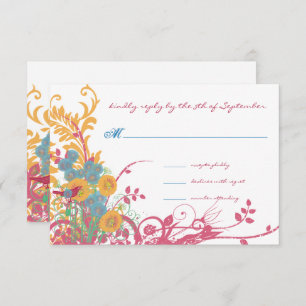 Invitation Aqua Beeswax Raspberry Wild Flower Mariage