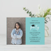 Invitation Aqua Black Photo Graduation (Debout devant)