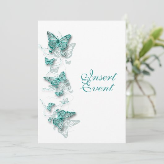 Invitation aqua blanc fiançailles d'anniversaire mariage (Debout devant)