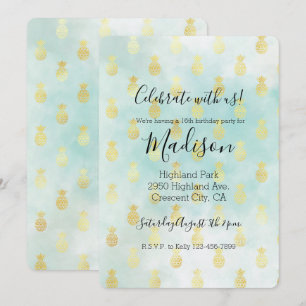 Invitation Aqua Blanc Or Tropical Glam Ananas