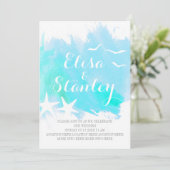 Invitation Aqua bleu aquarelle, mariage de plage d'étoiles de (Debout devant)