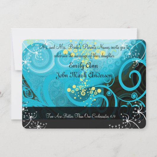 Invitation Aqua Bleu Citron Jaune Fleur de Callas- (Devant)