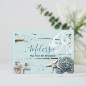 Invitation aqua bleu coquillage serez-vous ma demoiselle d'ho (Debout devant)