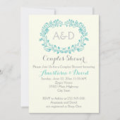 Invitation Aqua bleu feuillage initiales mariage couples douc (Devant)
