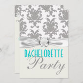 Invitation aqua bleu gris argenté gr damask bachelorette part (Devant / Derrière)