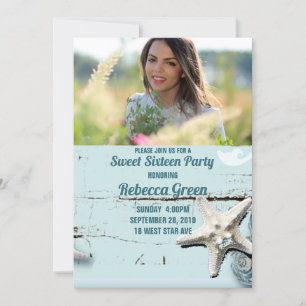 Invitation aqua bleu mer plage Sweet sixteen