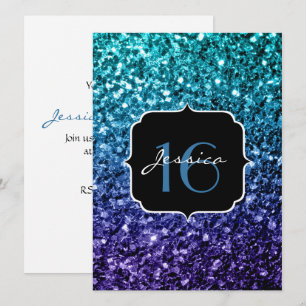 Invitation Aqua bleu Ombre parties scintillant scintille Swee