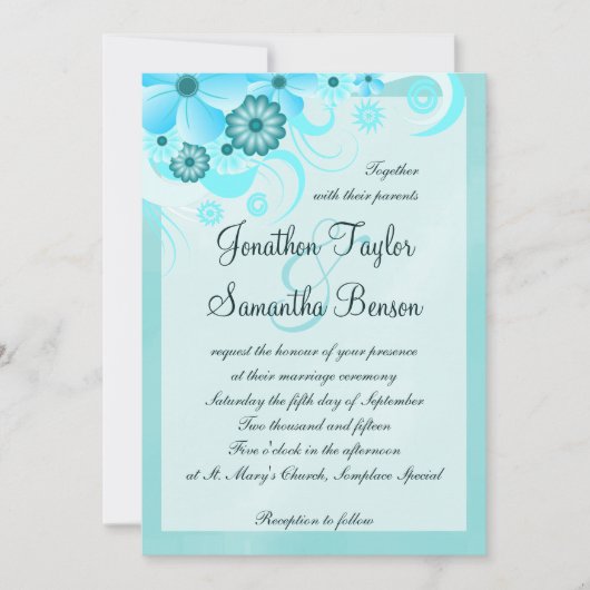 Invitation Aqua bleu Turquoise Hibiscus Mariage floral (Devant)
