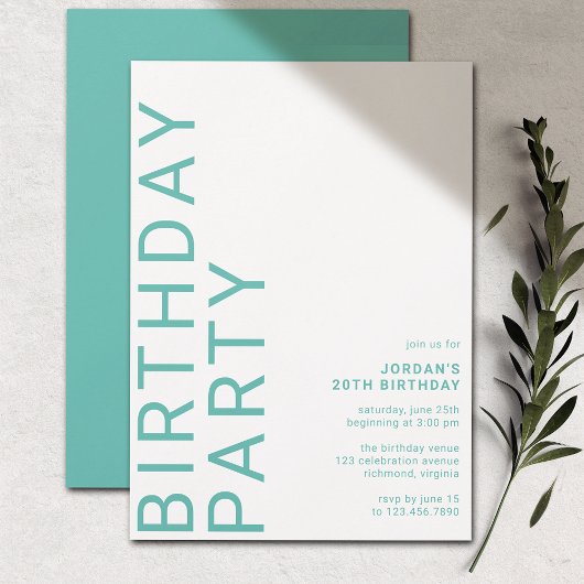 Invitation Aqua Bleu Turquoise Moderne Simple N'Importe Quel