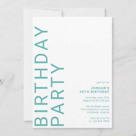 Invitation Aqua Bleu Turquoise Moderne Simple N'Importe Quel (Devant)