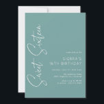 Invitation Aqua bleu-vert | Simple Script Sweet 16 Anniversai<br><div class="desc">Moderne et simpliste doux 16 invitations avec une police manuscrite. Police blanche sur un profond arrière - plan aqua.</div>
