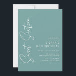 Invitation Aqua bleu-vert | Simple Script Sweet 16 Anniversai<br><div class="desc">Moderne et simpliste doux 16 invitations avec une police manuscrite. Police blanche sur un profond arrière - plan aqua.</div>