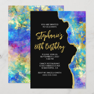 Invitation Aqua Bleu Violet Feu Opale Or Glam 80e Anniversair