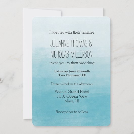 Invitation Aqua Bliss Aquarelle Ombre Mariage (Devant)