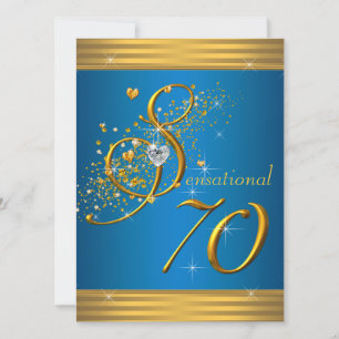 Invitation Aqua Blue and Gold 70th Birthday Party