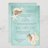 Invitation Aqua Blue Beach Ocean Shell Sand Couples Douche (Devant / Derrière)