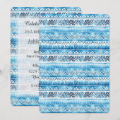 Invitation Aqua Blue Blanc Rayures Tribales 16ème Anniversair (Devant / Derrière)