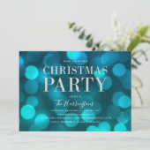 Invitation Aqua Blue Bokeh Lights Faux Soirée de Noël en arge (Debout devant)