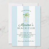 Invitation Aqua Blue Cabana Stripes Palm Beach Club Anniversa (Devant)