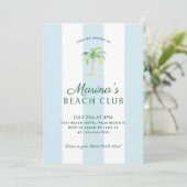 Invitation Aqua Blue Cabana Stripes Palm Beach Club Anniversa (Debout devant)