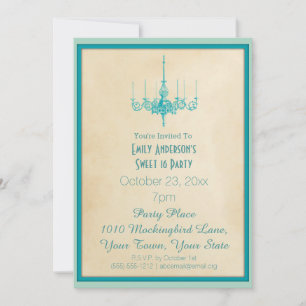 Invitation Aqua Blue Chandelier Sweet 16