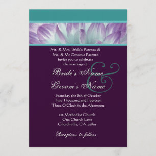 Invitation Aqua Blue Dahlia Petals Mariage Metallic v2