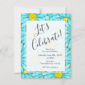 Invitation Aqua Blue Daisy Abastract Motif (Devant)