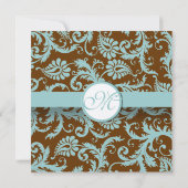 Invitation Aqua Blue Damask sur Brown Christine Mariage (Dos)