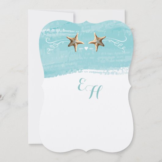 Invitation Aqua Blue Destination Beach Starfish Mariage (Dos)