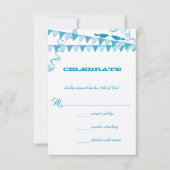 Invitation Aqua Blue Dots Inséparable Bunting Wedding RSVP (Devant)