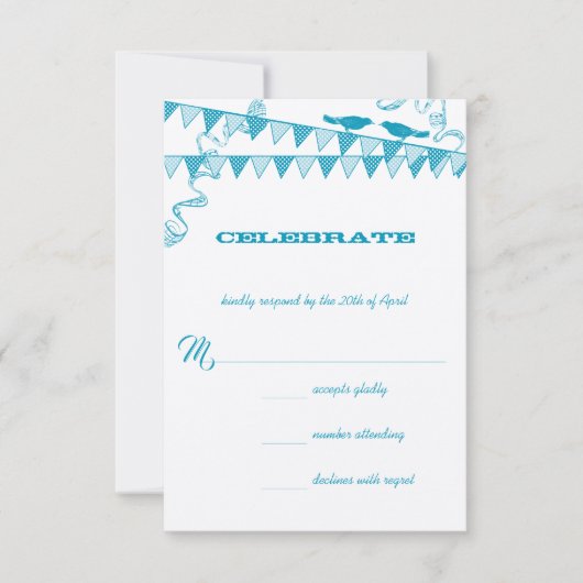 Invitation Aqua Blue Dots Inséparable Bunting Wedding RSVP (Devant)
