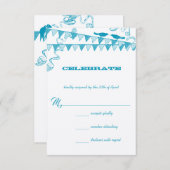 Invitation Aqua Blue Dots Inséparable Bunting Wedding RSVP (Devant / Derrière)