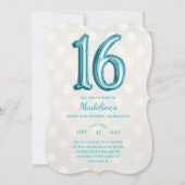 Invitation Aqua Blue et Gold Bokeh Faux Foil 16e anniversaire (Devant)