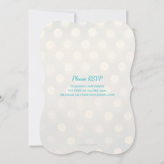Invitation Aqua Blue et Gold Bokeh Faux Foil 16e anniversaire (Dos)