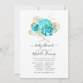 Invitation Aqua Blue et Gold Floral Douche virtuelle (Devant)