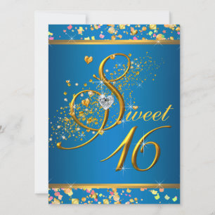 Invitation Aqua Blue et Gold Sweet sixteen Party