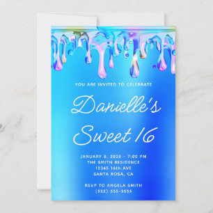 Invitation Aqua Blue et rose liquide goutte Sweet 16