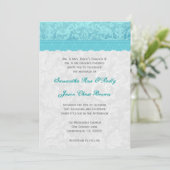 Invitation Aqua Blue et Silver Mariage Lace V200 (Debout devant)