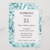 Invitation Aqua Blue Floral Feuille Tropical Anniversaire (Devant / Derrière)