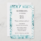 Invitation Aqua Blue Floral Feuille Tropical Anniversaire (Devant)