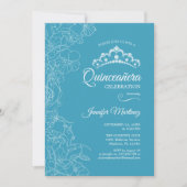 Invitation Aqua Blue Floral Quinceanera Party (Devant)