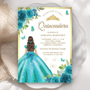 Invitation Aqua Blue Floral Robe Papillon Or Quinceanera