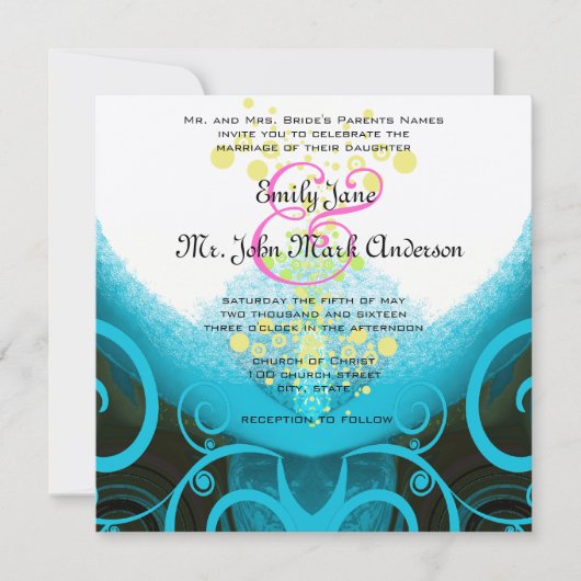Invitation Aqua Blue Fuchsia Calla Lily Fleur sans cachemire (Devant)