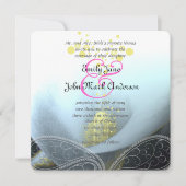 Invitation Aqua Blue Fuchsia Calla Lily Mariage (Devant)