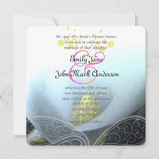 Invitation Aqua Blue Fuchsia Calla Lily Mariage (Devant)